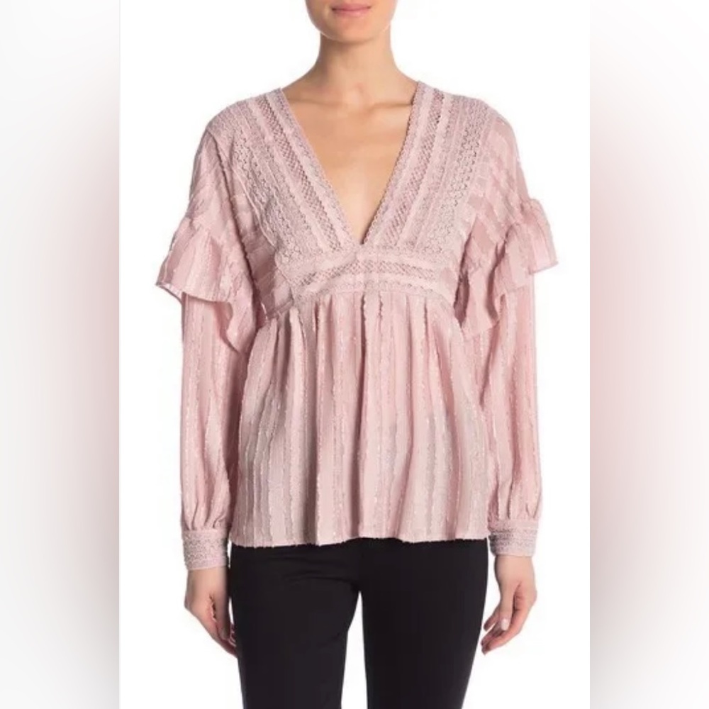 NWT Champagne and Strawberry Pink Boho Tunic  Ruffled Blouse
